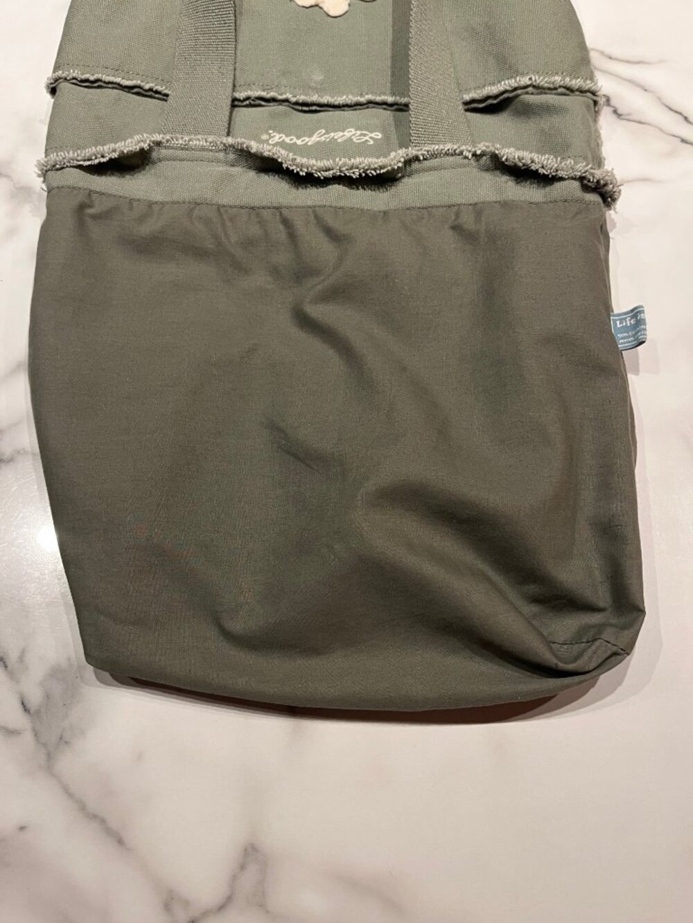 Life Is Good Olive Green Canvas Daisy Pocket Tote Bag - Picture 8 of 10